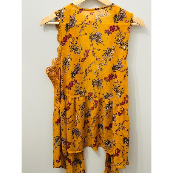 NO BOUNDARIES Yellow Floral Lace Trim Sleeveless Kimono Vest Women XL 15 17 - Picture 4 of 4